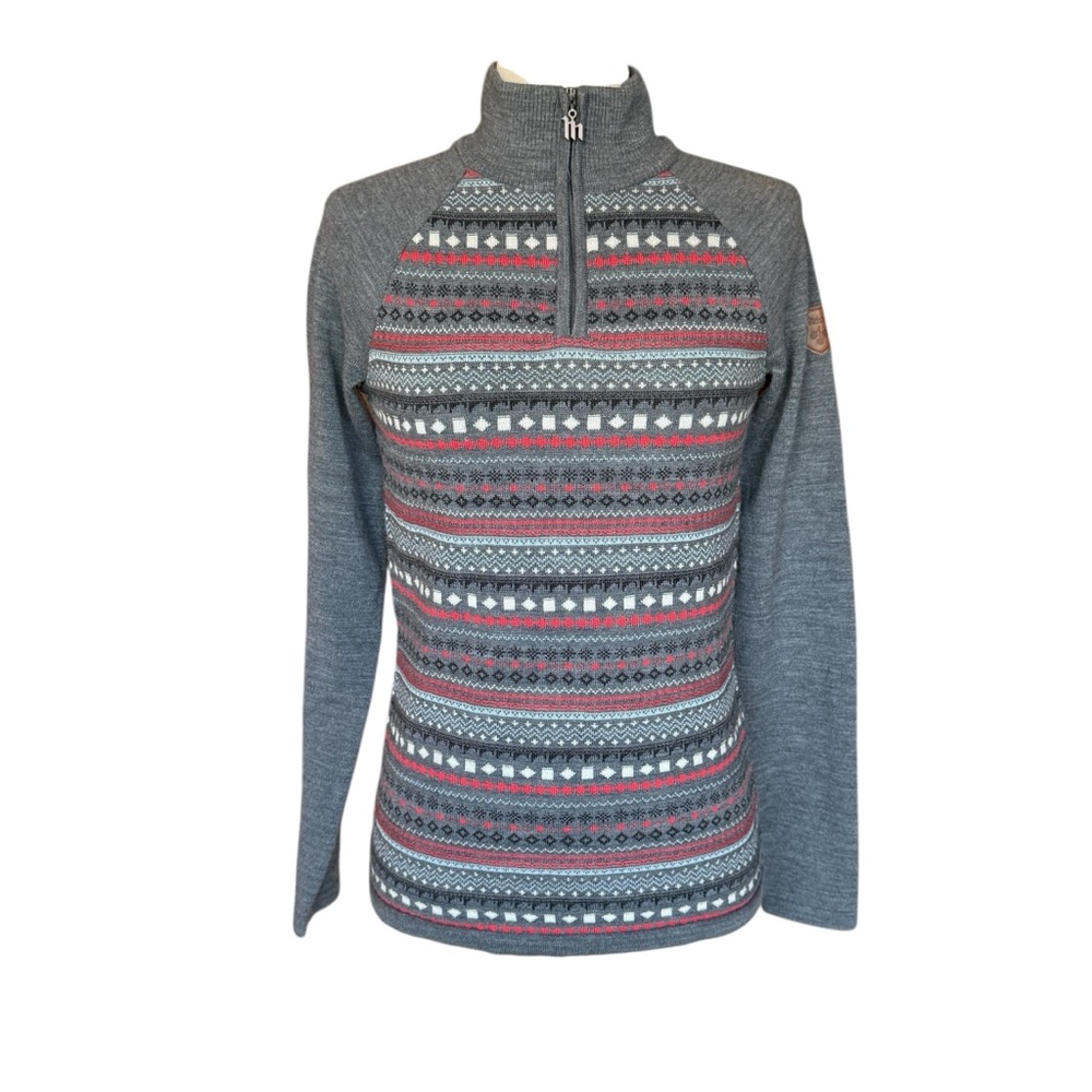 MEISTER Gray and Red Patterned Quarter-Zip Sweater Wool Blend New W/Tags SMALL